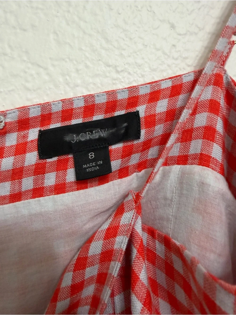 J. Crew Linen Gingham Print Tie Waist Wide Leg Spaghetti Strap Jumpsuit 8
